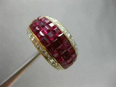 ESTATE WIDE 5.30CT DIAMOND & AAA RUBY 18K YELLOW GOLD INVISIBLE ANNIVERSARY RING