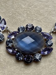 Vintage Lavender Periwinkle Acrylic & Rhinestone Statement Necklace 17”