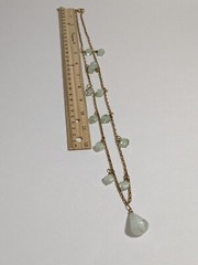 Vintage Faux Aquamarine Station Beads & Gold Tone Cable Link Chain Necklace. 29″