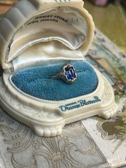 Vintage 10kt Tri-Color Filigree Ring Lab Created Blue Sapphire Size 6.75 V1791