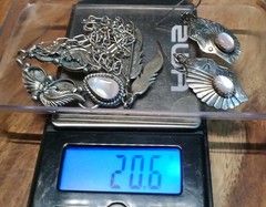 NAVAJO STERLING SILVER MOTHER OF PEARL FEATHER NECKLACE & EARRINGS 20.6 Grams