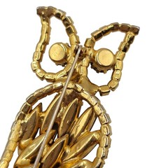 Vtg Rhinestone Owl Brooch Gold Tone Aurora Borealis Figural 2.5″ Pin Woodland