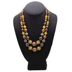 Autumn Colors Moonglow Lucite Bead Graduated Double Strand Vintage MCM Necklace