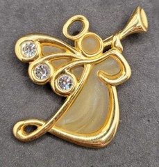 Lauren Conrad Angel Blowing Horn Brooch Pin Goldtone Glass Crystal Stones Signed