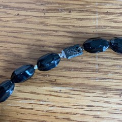 Vintage Black Glass Bead Choker Necklace Silver Tone Filigree Box Clasp 15.5 In