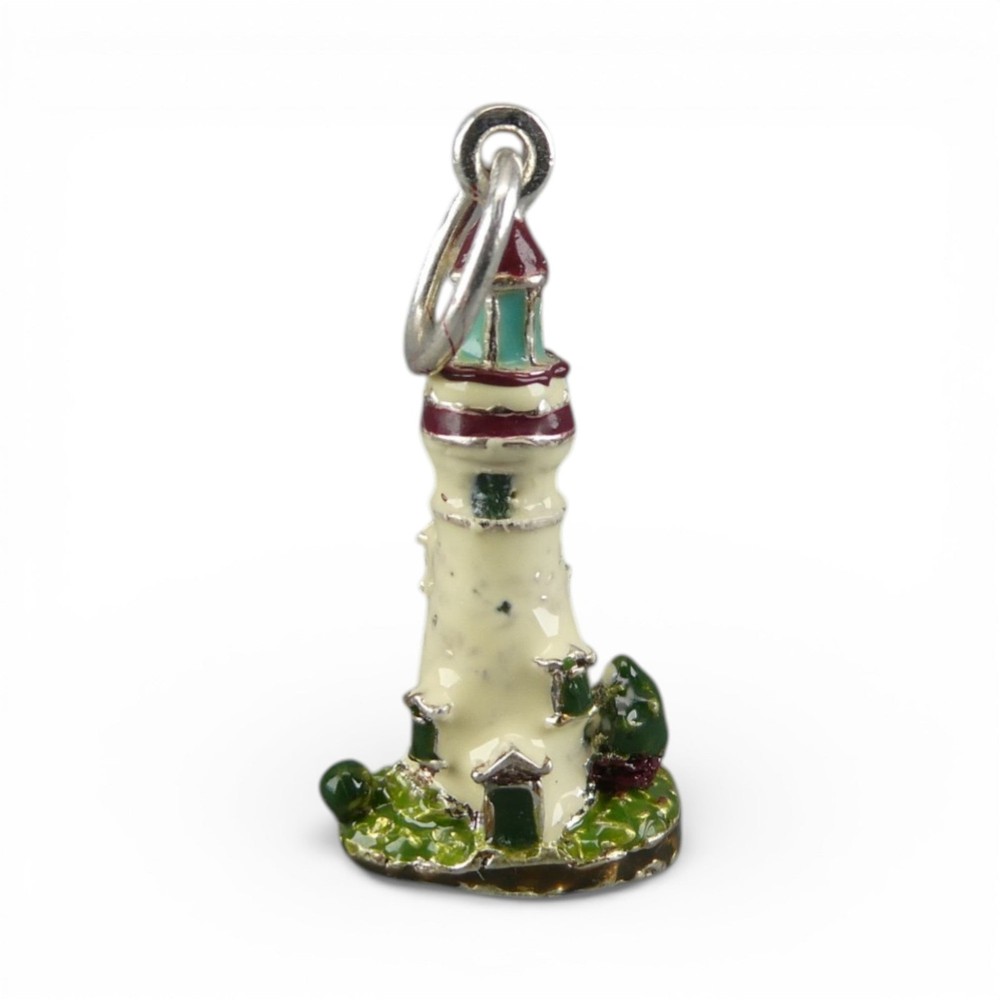 Sterling Silver & Enamel Lighthouse Charm for Bracelet Brown County Silver BCS