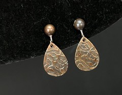 copper oval Clip on Earrings western Style Embossed Vintage