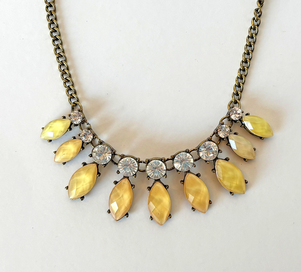 Vtg Statement Necklace Big Rhinestones Faceted Yellow Stones Wedding Prom Party