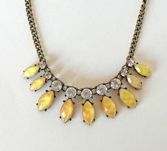 Vtg Statement Necklace Big Rhinestones Faceted Yellow Stones Wedding Prom Party