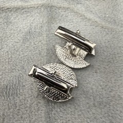 Vintage Cufflink Tiebar Clip Set Silver Tone Blue Rhinestone