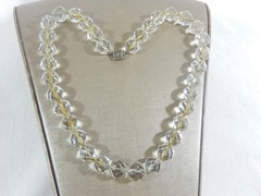 ANTIQUE ART DECO LARGE FACETED QUARTZ ROCK CRYSTAL BEAD STERLING 20″ NECKLACE
