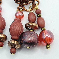 Burgundy Cranberry Copper Colored Multi Shape & Strand Bead Pierced Vtg Earrings