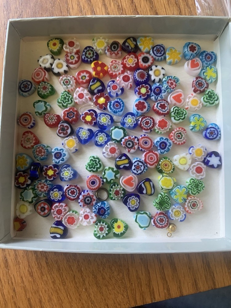 Vintage Handmade Small Murano Venetian millefiori art glass bead LOT 110 Hearts