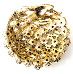 Vintage ART/ Arthur Pepper Aurora Borealis Rhinestone & White Enamel Leaves Pin