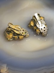 Vtg Yellow Lavender Czech Glass Rhinestone Clip On Earrings