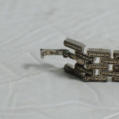 Vintage Silver Tone CU Rhinestone Linked Women Bracelet 7 inches