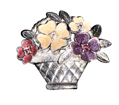 Brooch Pin Flower Basket Silver Tone Liz Claiborne Rhinestones Glitter VTG 1.5”
