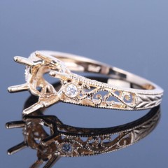 Solid 14K White Gold Diamond Ring 8mm Round Vintage Antique Semi Mount Setting