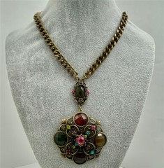 1990’s Multicolor Glass & Rhinestones Chunky Statement Pendant Necklace 21″