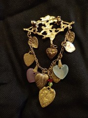 Romantic Valentine’s Vintage Brooch 10 Hearts Cherub Dangle Pin 2×3.5 Inches