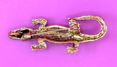 Gold Tone Blue & Pink Rhinestones Alligator Brooch Contemporary