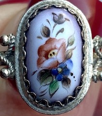 Vintage Rostov Finift Enamel Pendant & Ring Floral Hand-Painted Silver Plated