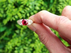 1.00Ct Burmese Ruby and 0.80Ct Diamond 18k Yellow Gold Dress Ring Circa 1930