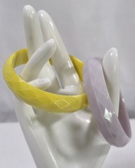 Vintage MCM Diamond Cut Pattern Black Yellow/Lavender Bracelets Set Of 2