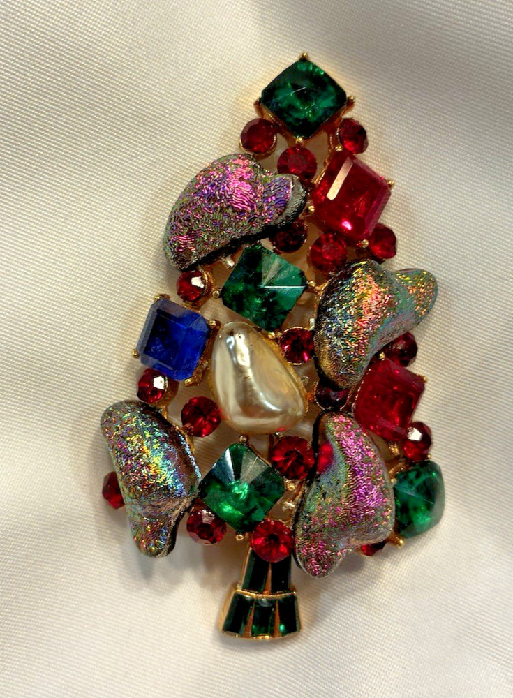 Rare Vintage Signed Mylu Christmas Tree Brooch