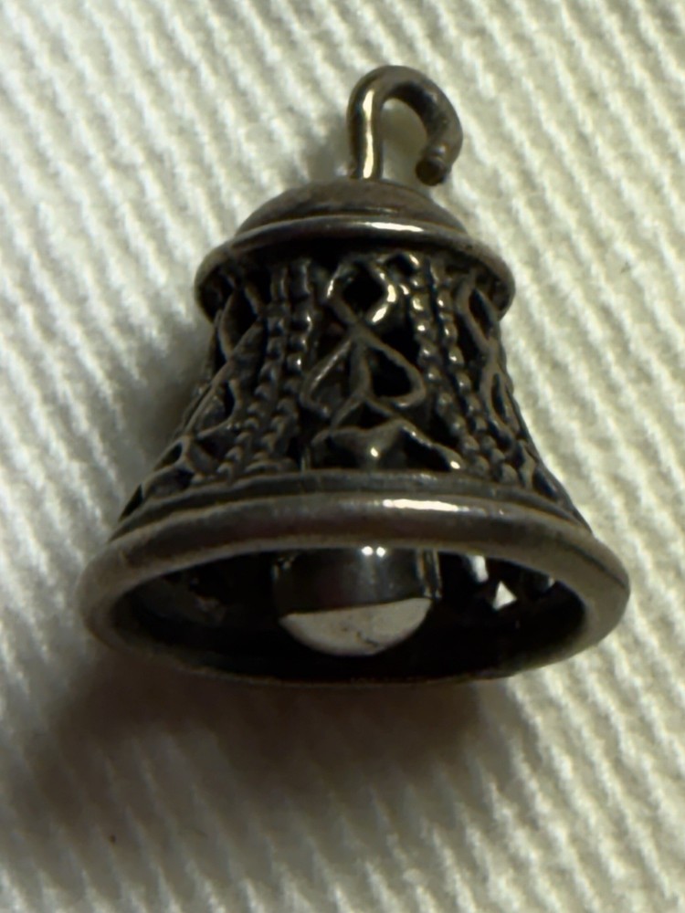 Vintage Sterling? Silver Filigree Bell Charm It Rings