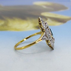 Vintage Style Edwardian Emerald and Lab Created Diamond Ring In 14k Gold Finish
