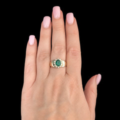 Vintage Oval Cut Emerald Diamonds 14k Yellow Gold Halo Ring Estate Jewelry Gift