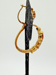Vintage 925 Silver Multi-Gemstone J-Hoop Earrings Gold Vermeil Garnet Amethyst