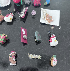Vintage Christmas Pin Lot–18–20 Holiday Brooches–Snowmen, Santa, Trees, Angels
