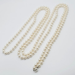 Classic Faux Pearl Long Opera Length Knotted Off White Luminous Necklace 72 inch