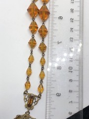 ANTIQUE ART DECO/NOUVEAU CZECH CITRINE GLASS PENDANT W/CRYSTAL CHAIN-ENAMELED