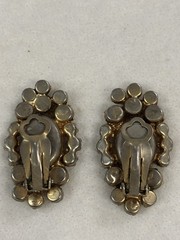 Documented Juliana D&E UV Reactive Art Glass Green Rhinestone Clip Earrings