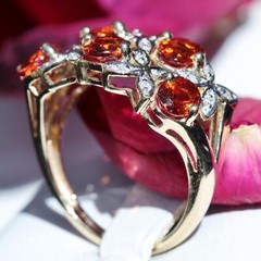 10k yellow gold flower ring 2.50ct Imperial topaz diamond size 7 vintage 3.5gr