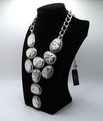 Vintage RJ Graziano runway statement necklace Silvertone and rhinestones