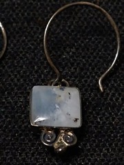 Antique Sterling Gemstone Square Earrings .5 Inches