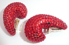 Vintage Richard Kerr RED Crystal Domed Pave Clip On Earrings HUGE Statement 80s