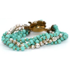 Vintage Signed Miriam Haskell Turquoise Bead Bracelet & Clip On Earrings Set
