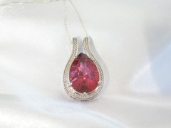 Sterling Silver 925 Pink Topaz Large Slide Pendant Necklace