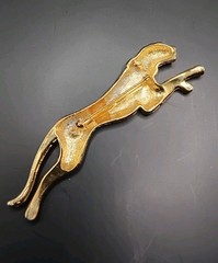 Vintage Signed Jackie Collins Leaping Panther Brooch Gold Plated and Rhinestone