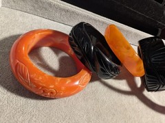 15 Vintage Carved Polkadot Colorful Lucite? Thermoset? Bracelets