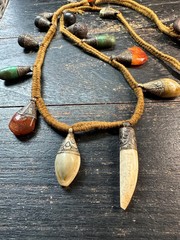 Vintage Himalayan Tribal Amulet Necklace, Boho Shell & Stone Charm, 32″