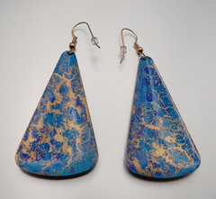 NEW “Illustrated Light” Teal & Aqua Abstract on Copper Patina Teardrop Earrings