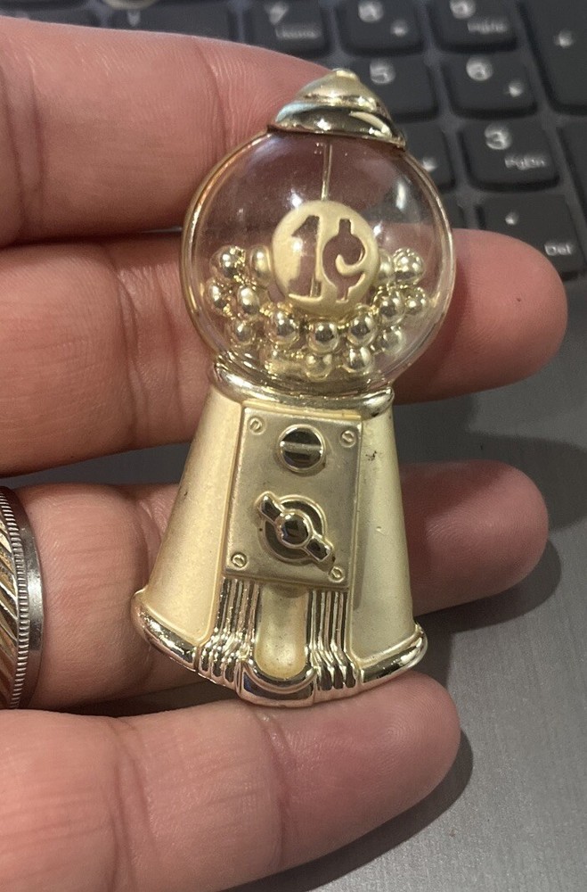 Vintage Brooch AJC Bubble Gum Dispenser Pin 2.5 in Old-School Vending Machine