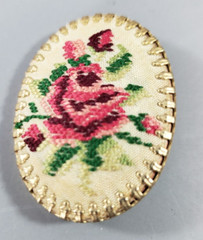 Vintage Brooch Petit Point Rose Gold Tone