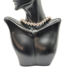 Choker Style Light Gold Tone Shiny Round Bead Vintage 1970s Necklace 15 Inch